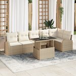 vidaXL Ensemble de canapé de jardin 7 pièces avec coussins Beige Poly rotin