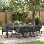 Ensemble de salle à manger de jardin 9 pièces avec coussins noir poly rotin