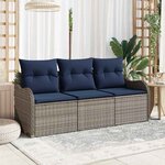 vidaXL Ensemble de canapé de jardin avec coussin 3 Pièces Gris polyrotin