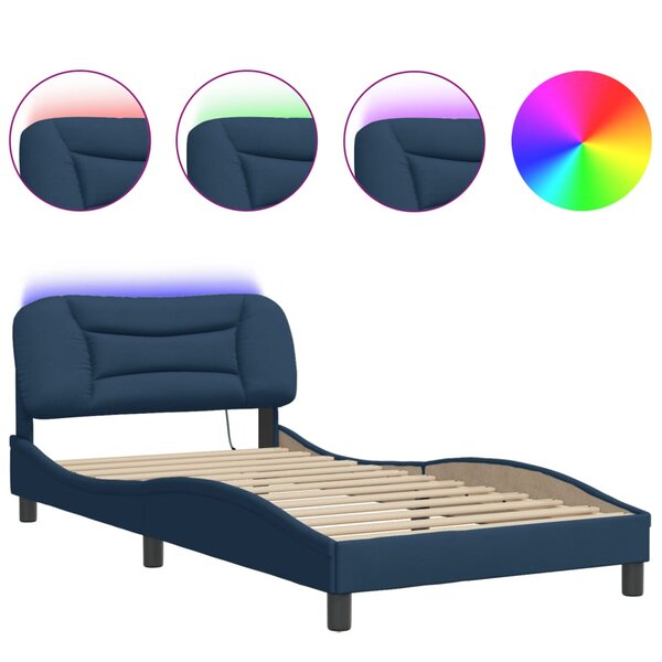 vidaXL Cadre de lit avec LED sans matelas bleu 100x200 cm tissu