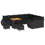 Set de Canapé de Jardin 12 Pièces avec Coussins Noir Poly Rattan Acacia