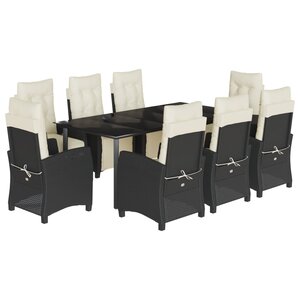 vidaXL Ensemble à manger de jardin 9Pièces coussins noir résine tressée