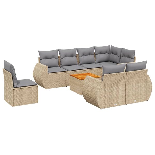 vidaXL Salon de jardin avec coussins 9 Pièces beige résine tressée