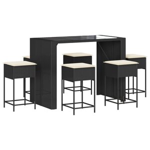 vidaXL Ensemble de bar de jardin 7 Pièces avec coussins noir poly rotin
