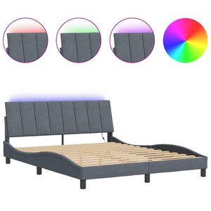 vidaXL Cadre de lit avec LED sans matelas Hanko gris foncé 160x200cm velours