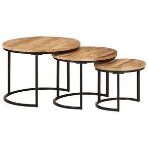 vidaXL Tables gigognes 3 Pièces bois de manguier massif brut