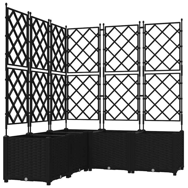 vidaXL Bac à fleurs avec Treillis 5 Pièces Noir 120 x 120 x 143 cm PP