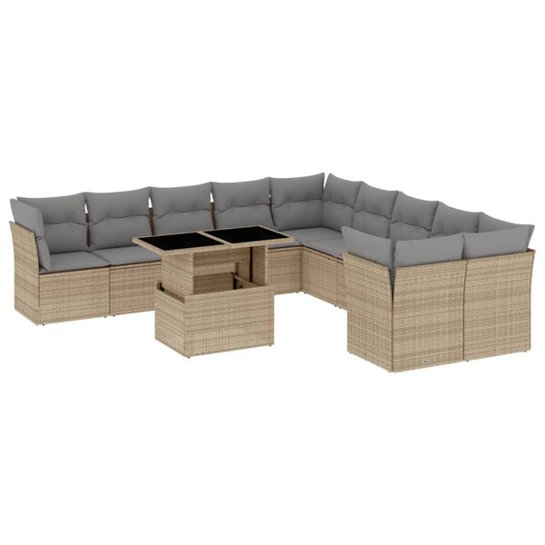 vidaXL Salon de jardin 11 Pièces avec coussins beige résine tressée