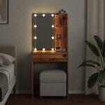 vidaXL Coiffeuse avec LED vieux bois 60x40x140 cm