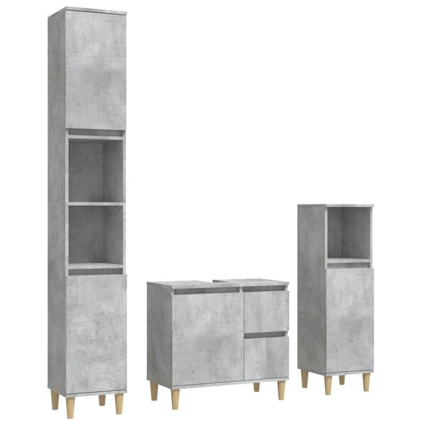 vidaXL Ensemble d'armoires de salle de bain 3 Pièces gris béton
