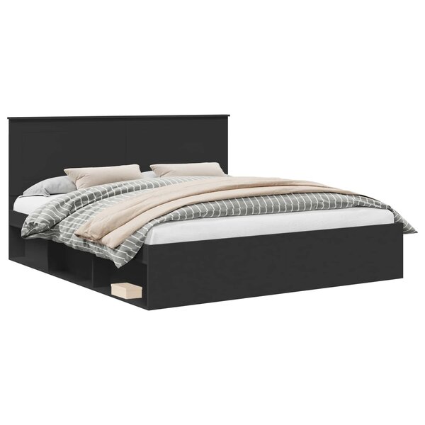 vidaXL Cadre de lit Noir 200 x 200 cm Bois de pin massif