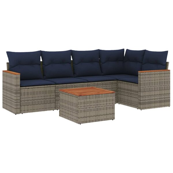 vidaXL Salon de jardin 6 Pièces avec coussins gris résine tressée
