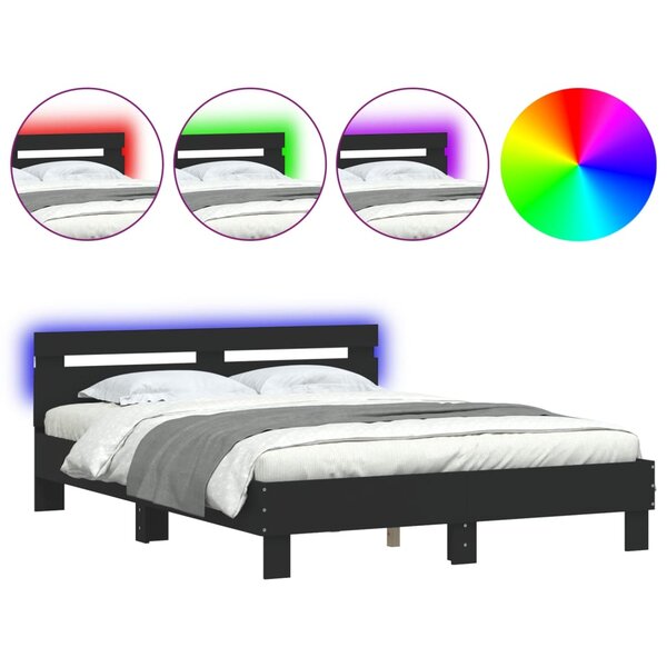 vidaXL Cadre de lit avec tête de lit et LED noir 140x190 cm