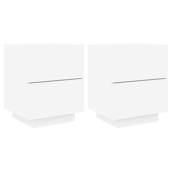 vidaXL Armoires de chevet et lumières LED 2Pièces blanc bois d'ingénierie