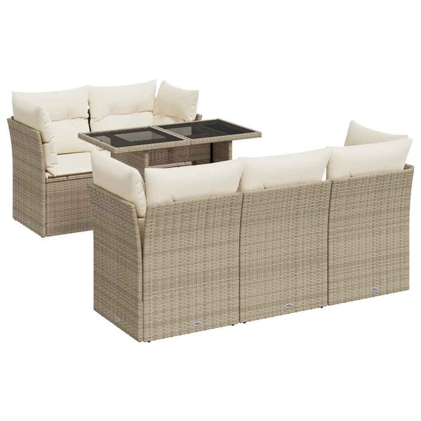 vidaXL Salon de jardin avec coussins 6 Pièces beige résine tressée