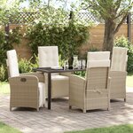 Set de salle à manger jardin 5 pièces avec coussins beige en poly rotin
