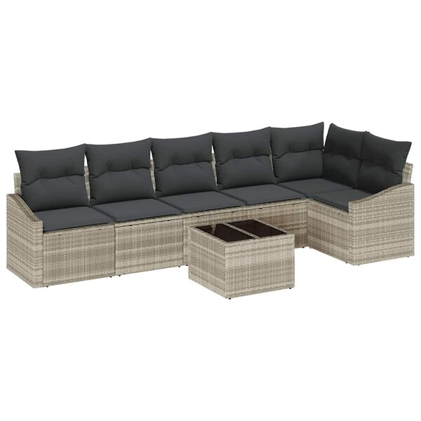 vidaXL Ensemble de canapé de jardin 7 Pièces Gris clair Poly rotin