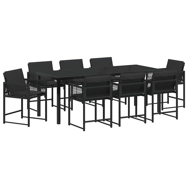 vidaXL Ensemble de salle à manger pour jardin 9 Pièces Noir polyrotin