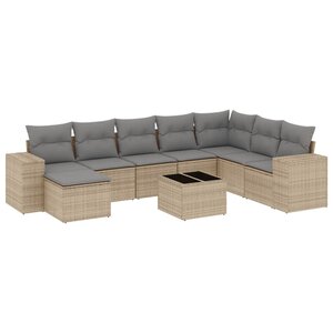 vidaXL Salon de jardin avec coussins 9 Pièces beige résine tressée