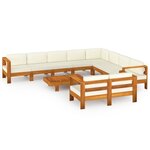 vidaXL Salon de jardin 10 Pièces avec coussins blanc crème Bois d'acacia