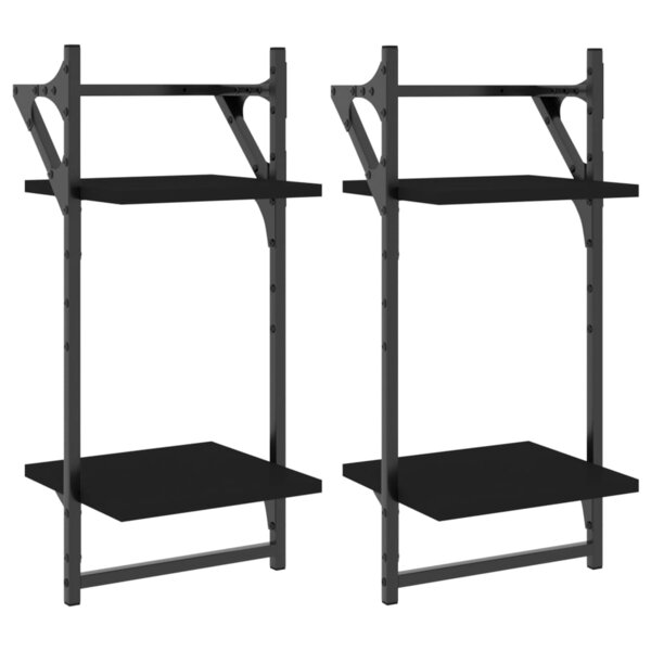 vidaXL Étagères murales à 2 niveaux avec barres 2 Pièces noir 30x25x65 cm