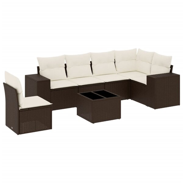 vidaXL Salon de jardin avec coussins 7 Pièces marron résine tressée