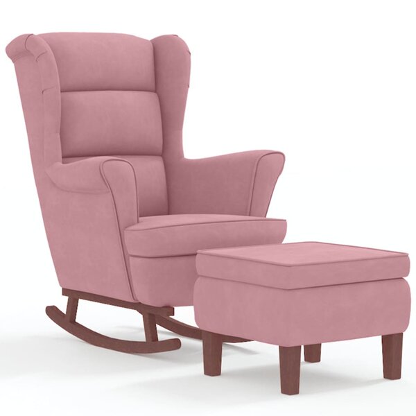 vidaXL Fauteuil à bascule à oreilles en velours rose bois massif