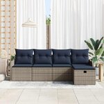 vidaXL Ensemble de canapé de jardin 5 Pièces Gris et marine polyrotin