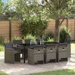 vidaXL Ensemble de Salle à Manger de Jardin de 9 pièces avec Coussins Gris Poly Rattan