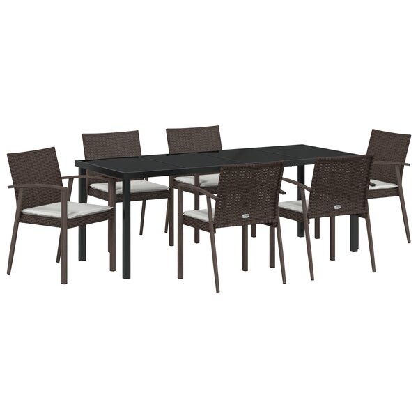 vidaXL Set de salle à manger de jardin 7 pièces avec coussins en poly rotin marron