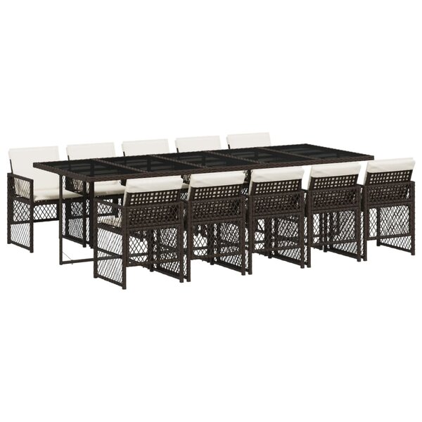 vidaXL Ensemble à manger de jardin et coussins 11 Pièces marron rotin