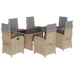 vidaXL Ensemble à manger de jardin coussins 7 Pièces mélange beige rotin
