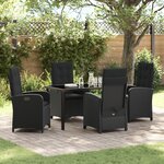 vidaXL Ensemble de salle à manger de jardin 5 pièces avec coussins Noir Rattan Poly