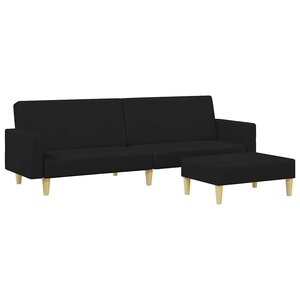 vidaXL Canapé-lit à 2 places avec repose-pied noir tissu