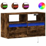 vidaXL Meuble TV mural avec lumières LED chêne fumé 80x31x45 cm