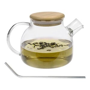 Théière en verre et bambou 1 L + 4 pailles en inox