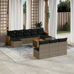 vidaXL Salon de jardin 11 Pièces avec coussins gris résine tressée