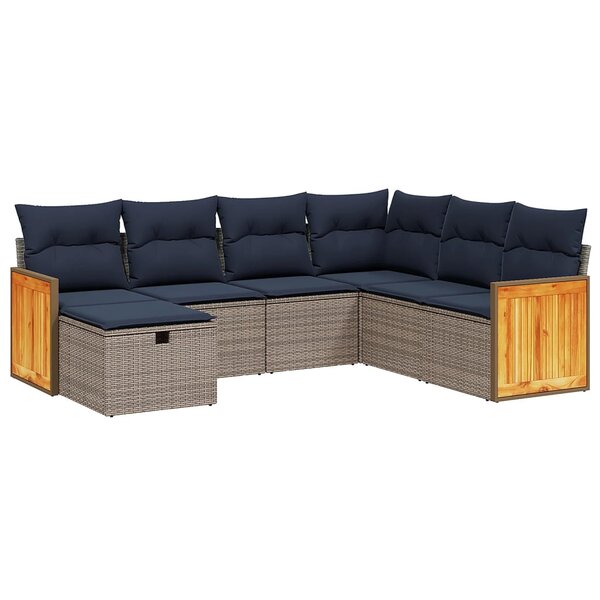 vidaXL Salon de jardin 7 Pièces avec coussins gris résine tressée