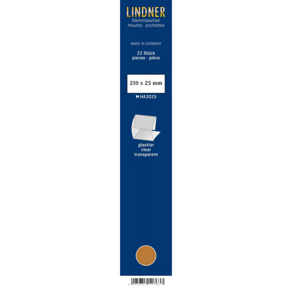 Bandes Klemmfix double soudure 210 x 25 mm pour timbres-poste. Fond - Transparent