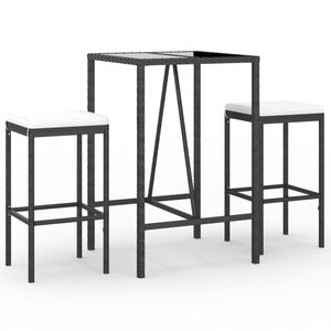 vidaXL Ensemble de bar de jardin 3 Pièces avec coussins noir poly rotin