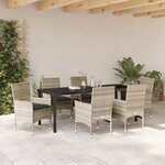 vidaXL Ensemble de repas de jardin 7 pièces avec coussins en poly rotin gris clair