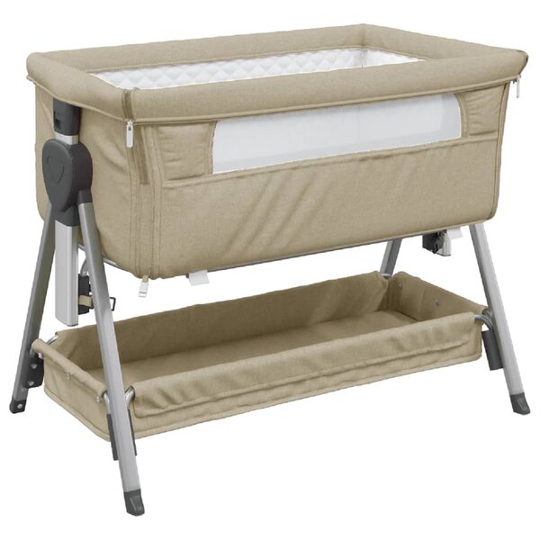 vidaXL Lit pour bébé avec matelas Taupe Tissu de lin