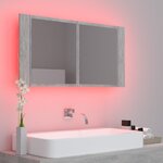 vidaXL Armoire de salle de bain à miroir LED Gris béton Acrylique