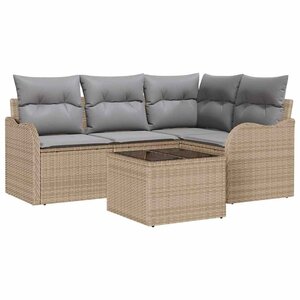 vidaXL Ensemble de canapé de jardin 5 Pièces Beige Poly rotin