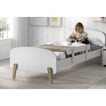 KIDDY Lit simple en bois laqué et brut et sommier Blanc + Barrière de sécurité blanc