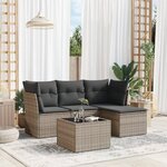 vidaXL Salon de jardin 5 Pièces avec coussins gris résine tressée