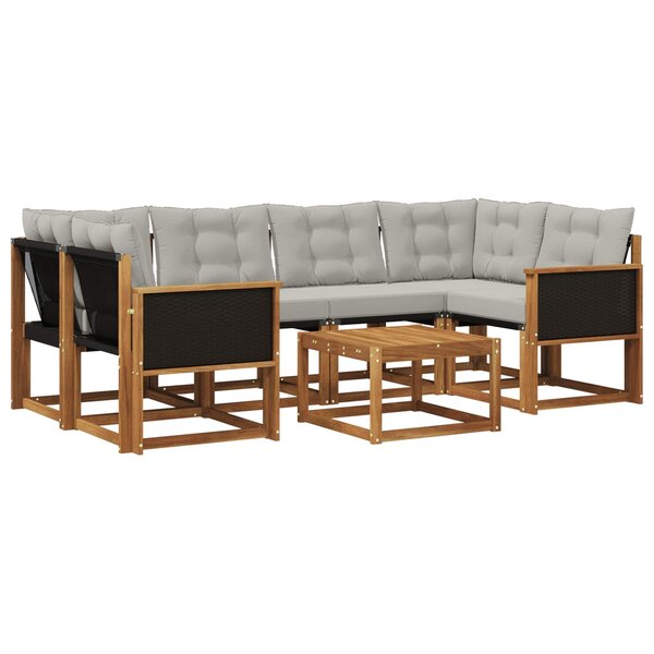 vidaXL Ensemble de canapés d'extérieur 7 Pièces Naturel et gris clair