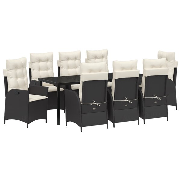 vidaXL Ensemble de dining de jardin de 9 pièces avec coussins en poly rotin noir