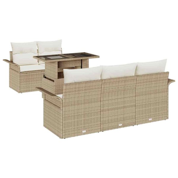 vidaXL Ensemble de canapé de jardin 6 Pièces Beige Poly Rattan