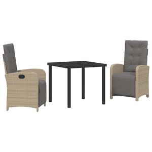 vidaXL Ensemble de salle à manger pour jardin 3 Pièces Beige polyrotin